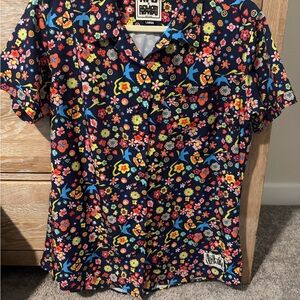 RSVLTS Navy Floral Button-Up Top with Multicolor Flowers
